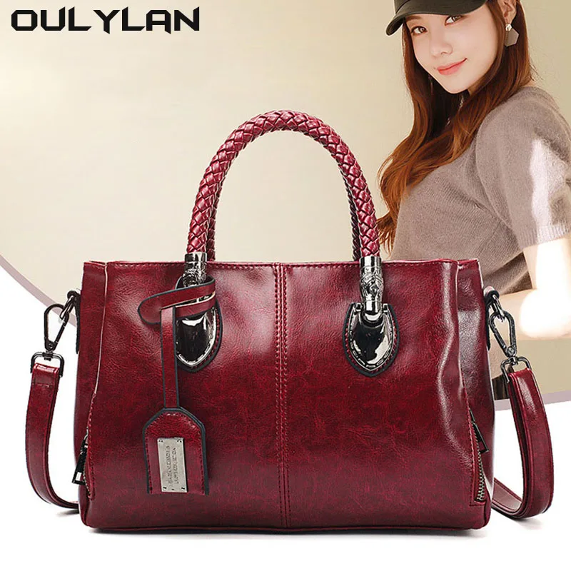 

OULYLAN Minimalist Women's Soft PU Handbag Shoulder Bag Elegant Retro Solid Color Bags Fashion Large Capacity Boston Bag