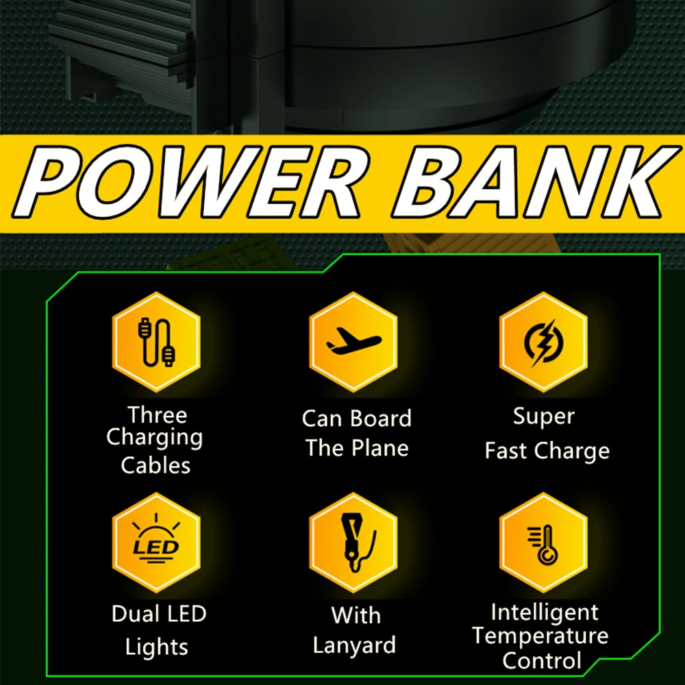 NEW Power Bank 200000 mAh Super Fast Charging 100% Sufficient Capacity Portable Battery For iPhone Samsung With Charging Cable