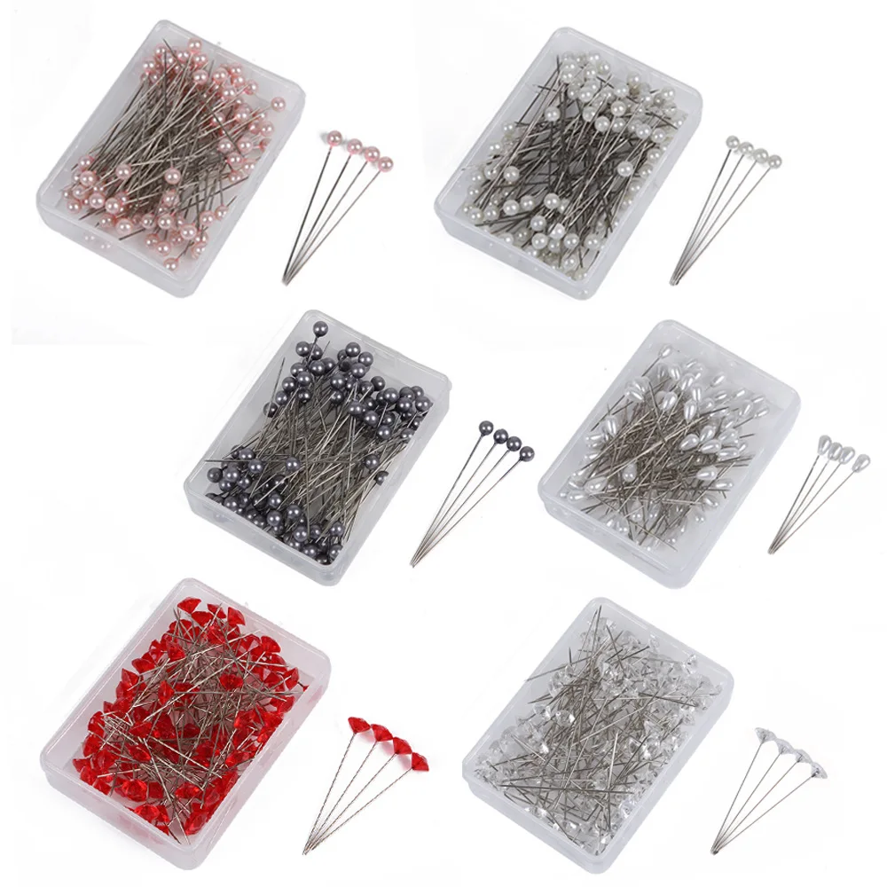100Pcs/Box Colorful Round Pearl Head Needles Stitch Straight Push Sewing Pins For Dressmaking DIY Sewing Tools Positioning Pin