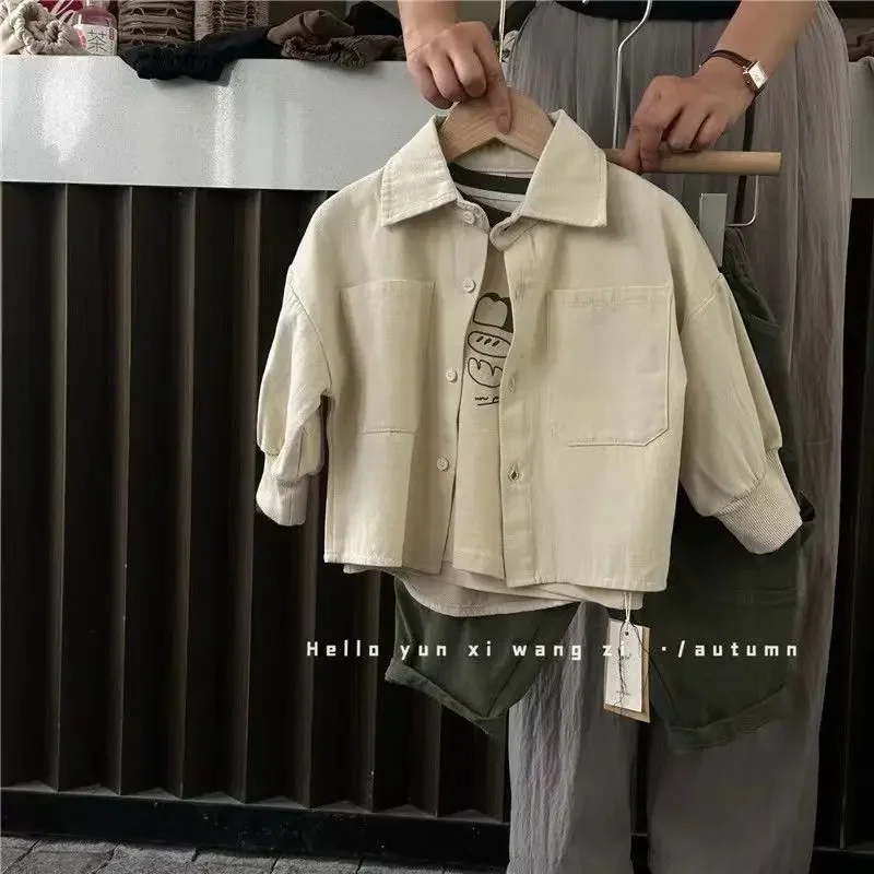 Korean Style Boys Long Sleeve Shirt Breathable Soft Cotton Twill Fabric Shirt Stylish Baby Clothing from Mainland China