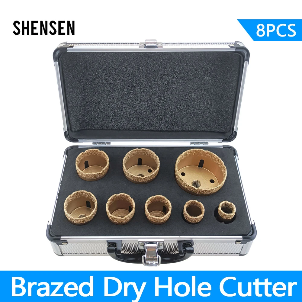 8 Pcs Dry Drill M14 Thread Brazing Hole Saw Set Porcelain Tiles Crowns