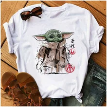 Funny The Mandalorian T-Shirts Women Kawaii Cartoon Baby Yoda T Shirt Star Wars Graphic Tees Unisex Harajuku Tshirt Female