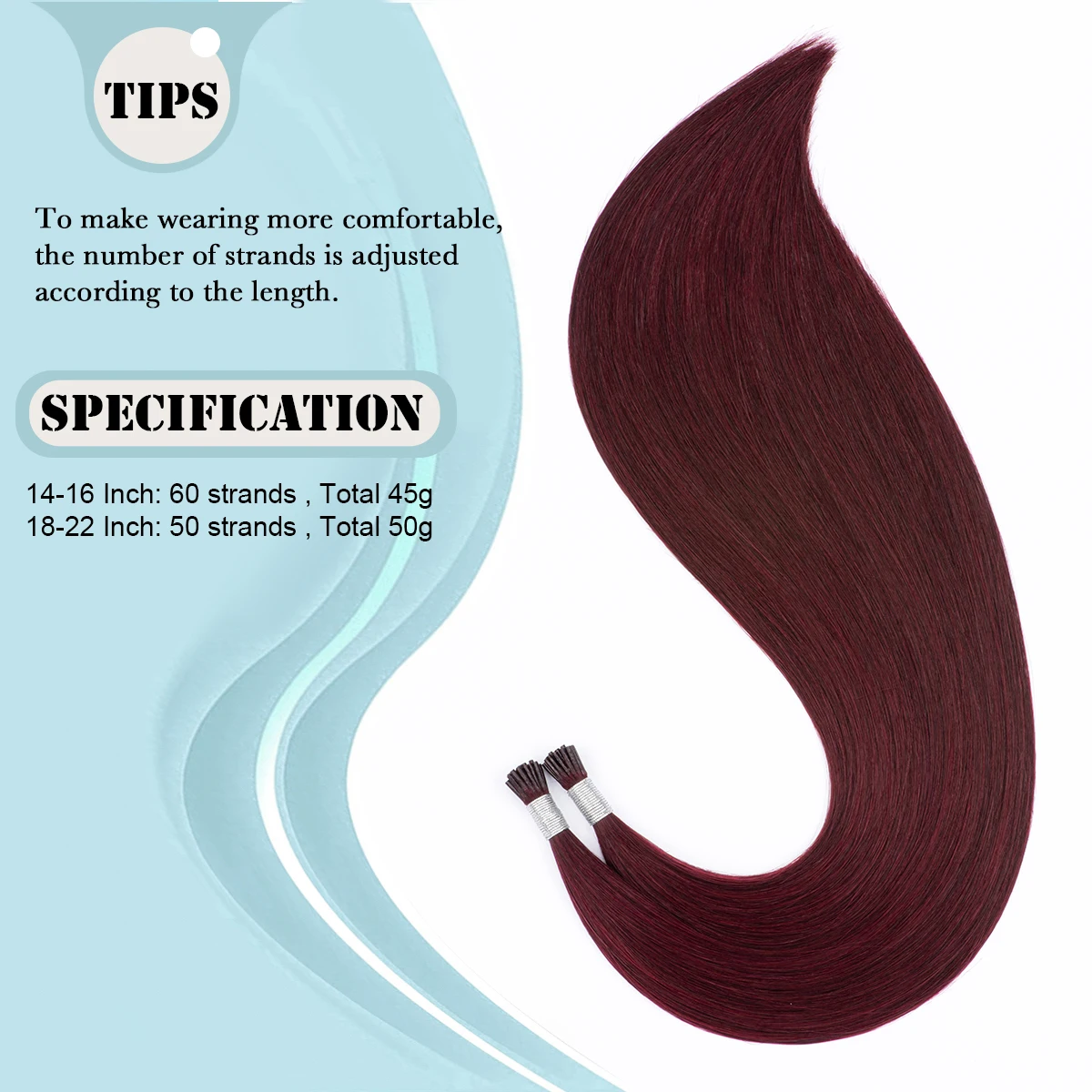 Itip Human Hair Extensions Wine Red Extensions #99J I Tip Hair Human Remy Pre Bonded Red