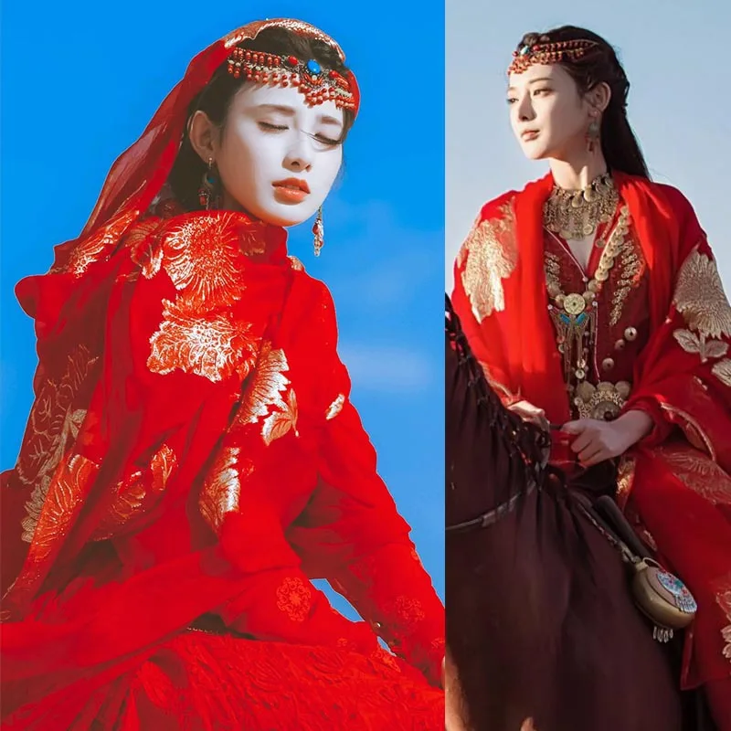 

Donggong Xiaofeng Same Ethnic Style Scarf Women's Summer Warm Red Tea Card Salt Lake Desert Travel Shawl Scarf