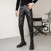2025 New Arrived Skinny Biker Leather Pants Mens New Faux Leather Biker Trousers for Male Trouser Stage Club Wear