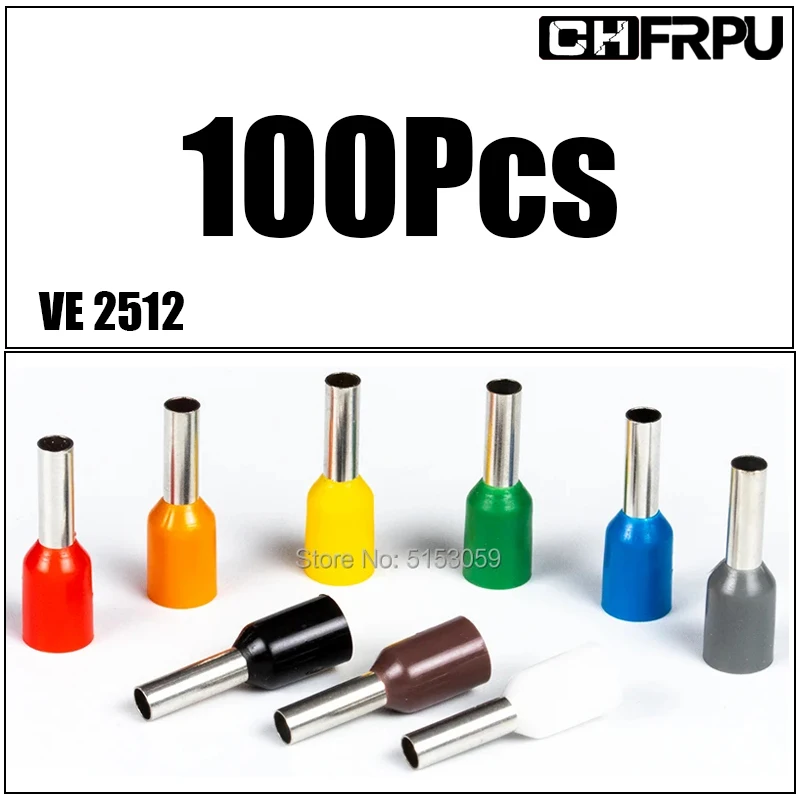CHFRPU 100 шт. E2512 Изолированные Наконечники Клеммная колодка шнур концевой провод коннектор электрическая обжимная Клемма провод для 2, 5 мм2, 14 AWG