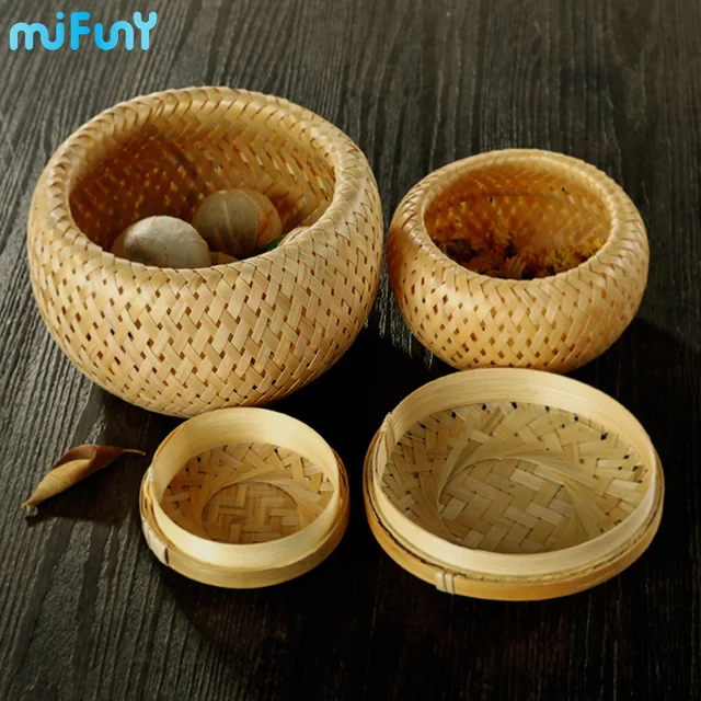 Tea Edények Kézzel Készített Tárolókosár Borítóval Bambusz Szövött Pu'Er Xiaotuo Snacks Cukorkák Tároló Asztali Doboz - Image 2