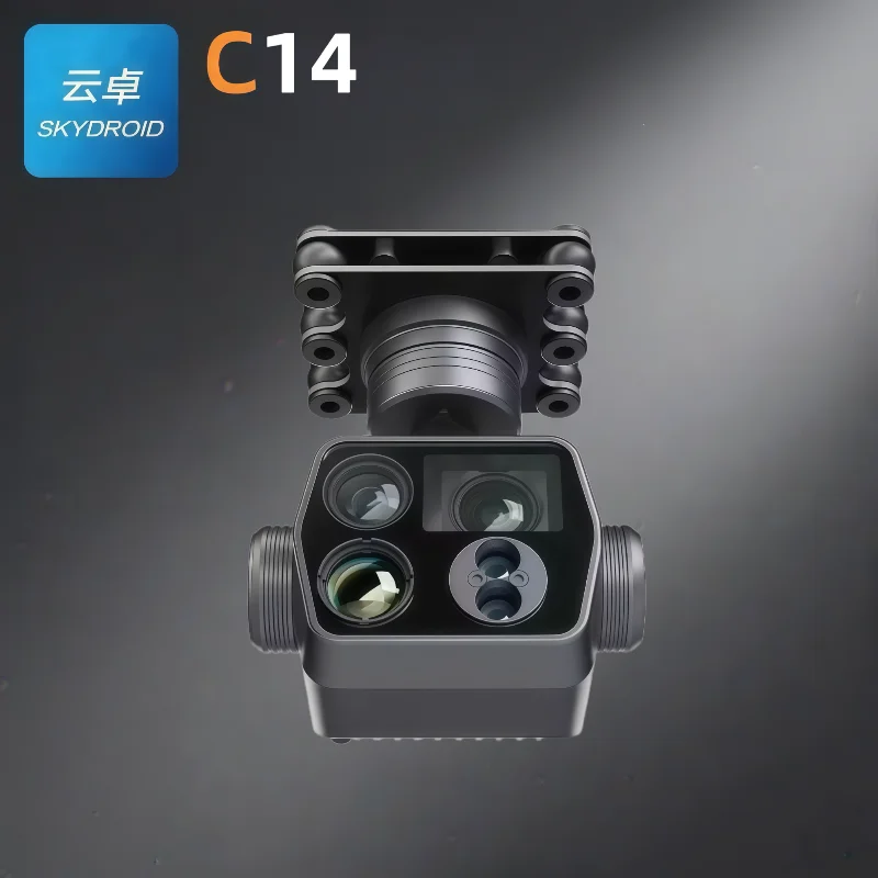 Drone Selfie Poche Skydroid C14 Mini 4-en-1 avec nacelle en action, capturant une vue aérienne.