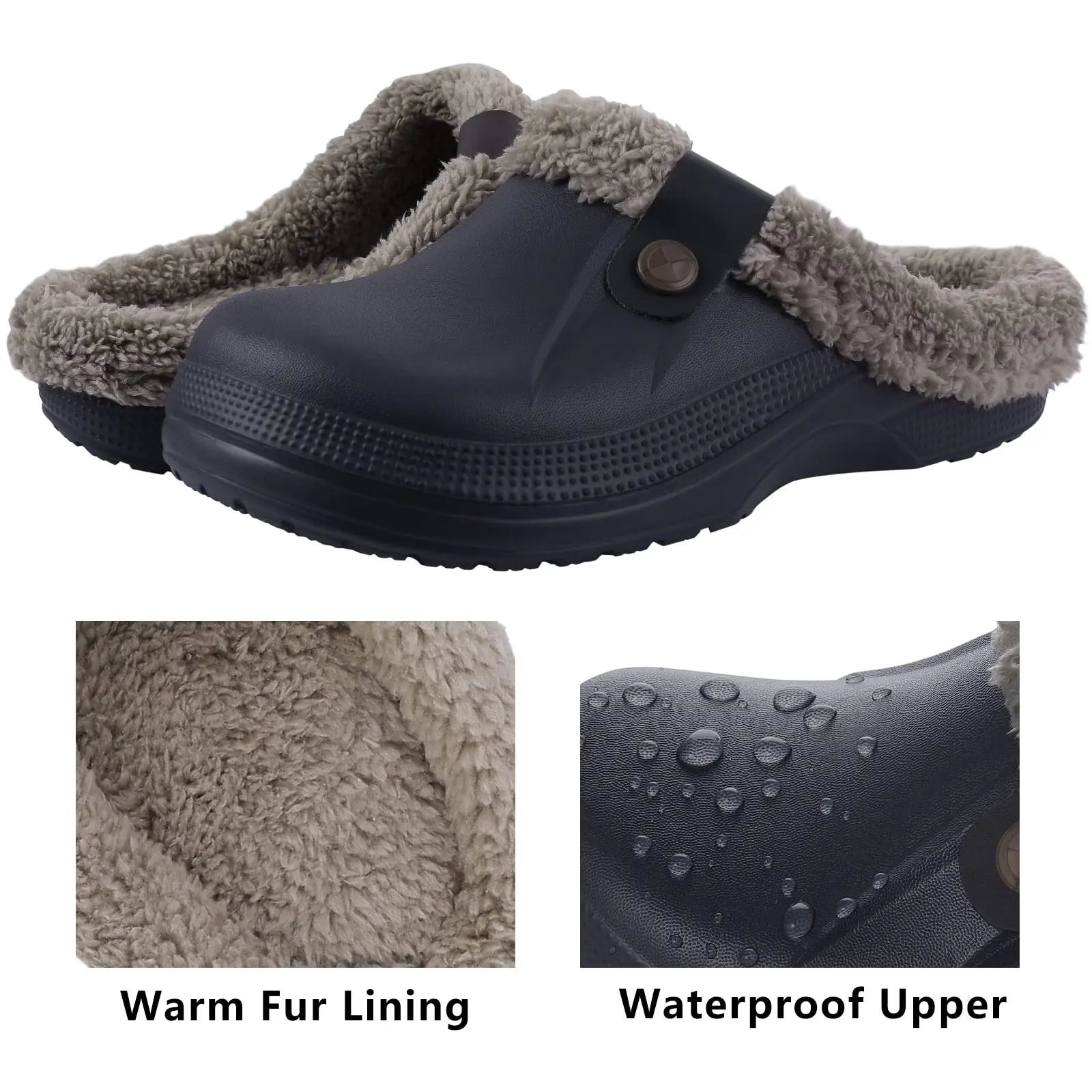 Comwarm Winter Colgs Slippers Men Waterproof Garden Shoes Home Fur Clogs Soft Plush Slippers Bedroom Fuzzy Shoes Indoor Outdoor 5