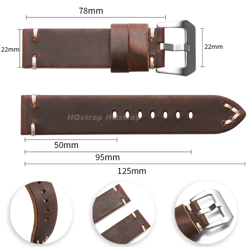 Vintage Crazy Horse Cowhide Leather Watch Band - Sport Replacement Bracelet