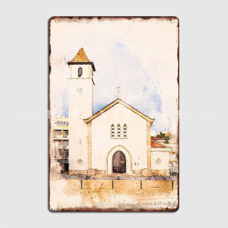 Chiesa In Armacao De Pera Portogallo Metal Sign Cinema Garage Pub Garage Wall Decor Design Tin Sign Poster