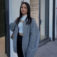 Gray Casual Jacket Women Fashion Chic Lady Long Sleeves Mock Neck Warm Thick Coat Top Female Fall Winter Clothing - Image 4