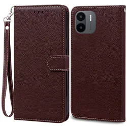 Leather Flip Wallet Phone Case - Elegant Book Style Cover, Durable Protection, Sleek Design for Xiaomi Redmi A1 (Coffee -Strap)