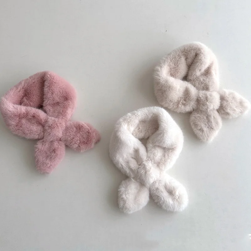 New Brand Scarf for Baby Warm Scarves Girls Winter Toddler Rabbit Fur Cross Knitting Wool Scarf for Kids Soft Collar Scarves