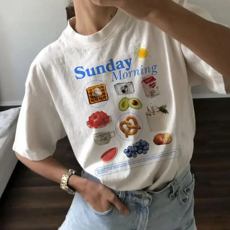 

Fashion O-Neck Women's Sweet and Trendy Cute 90s Clothing Printed Short Sleeved T-Shirt Casual Fun Pattern Women's T-Shirt.