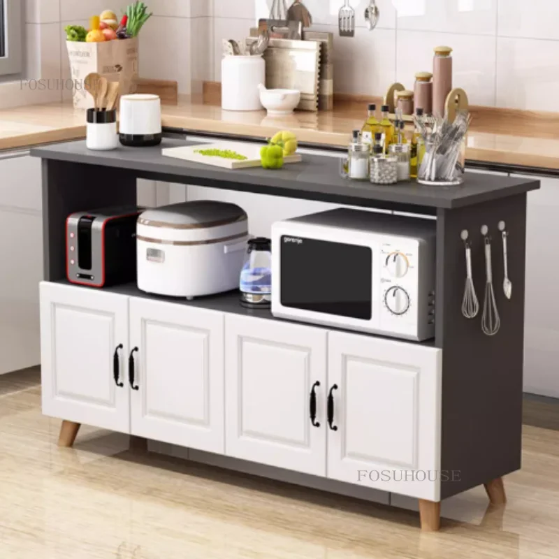 Double Layers Wooden Kitchen Cabinet with Door for Microwave Oven Kitchenware Storage Organize Cupboard Kitchen Shelf Rack c