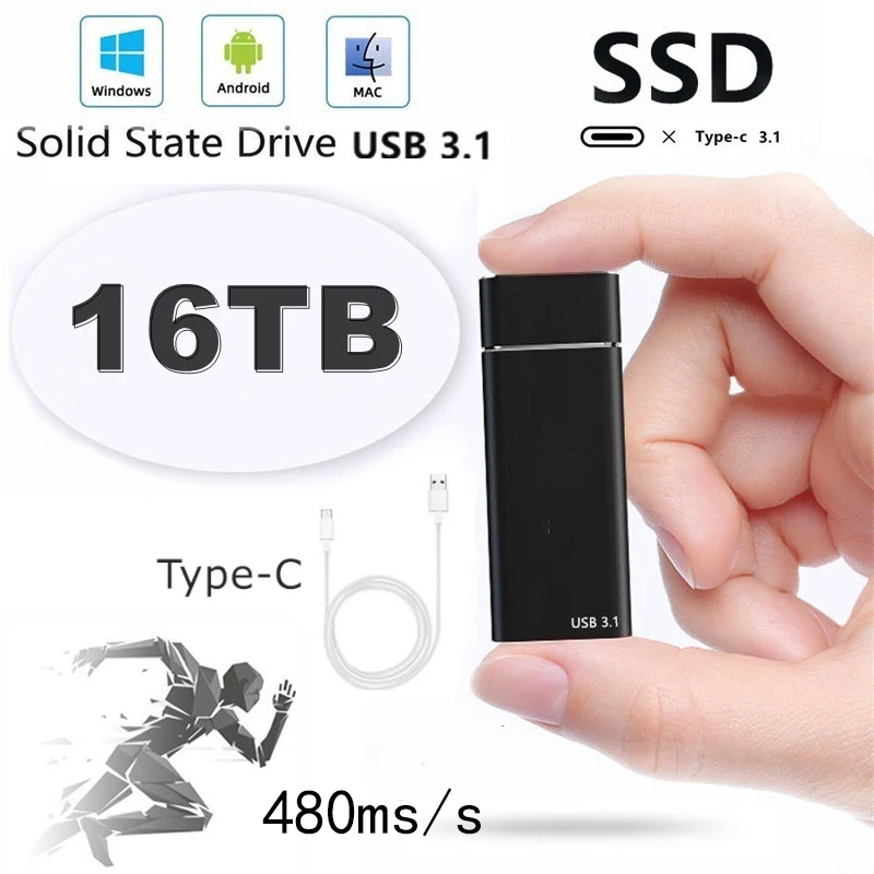 Новый Портативный твердотельный накопитель SSD 8 ТБ 16 4 USB 3 1 типа C |