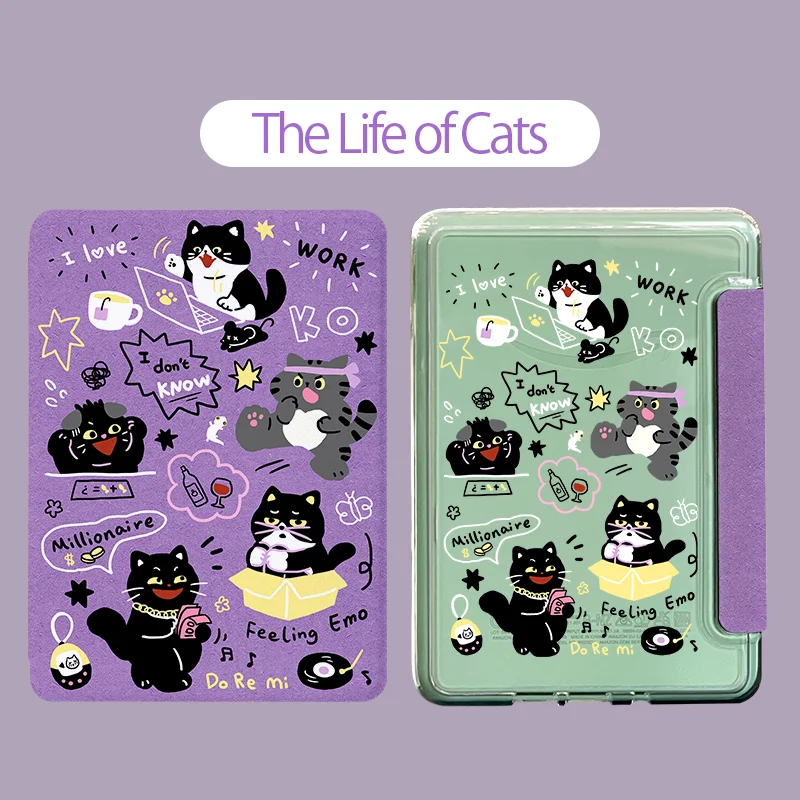 Transparent Acrylic Kindle Case with Funny Cat Pattern and Magnetic Auto Wake & Sleep Feature