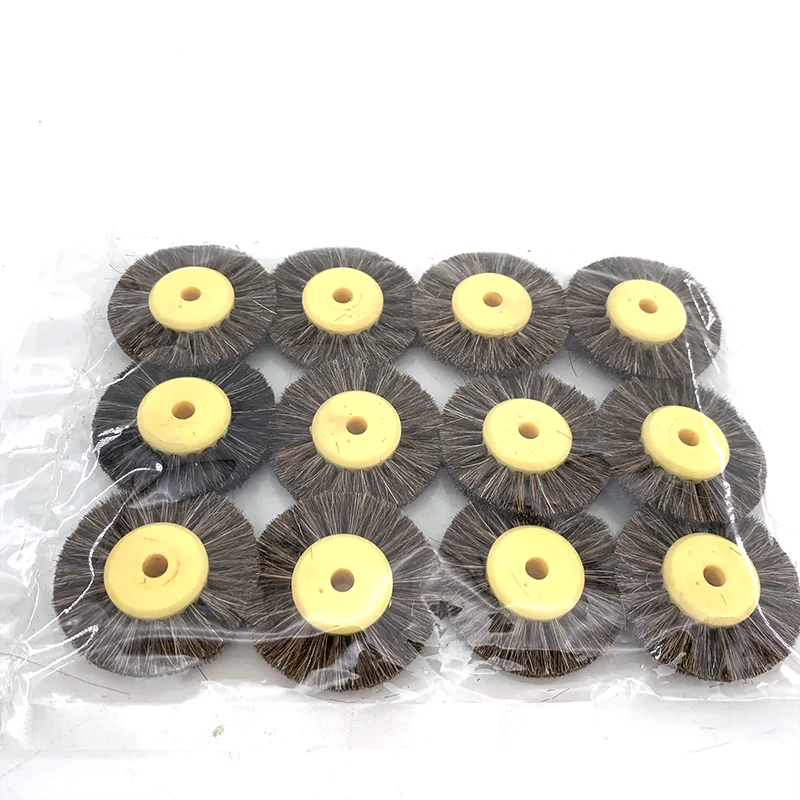 12PCS 55MM Polishing Brush Black Brown Bristle Buffing Abrasive Brush with Yellow Plastic Center Jewelry Tools