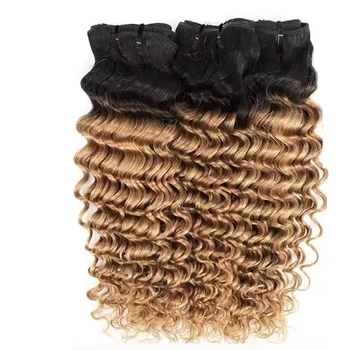 16A 100% Capelli Umani T1B/27 Biondo Miele, Fasci di Capelli Umani Ondulati Profondi, Trama di Capelli Colore Ombre # 27 Extension di Capelli Brasiliani 1/3 Pezzi