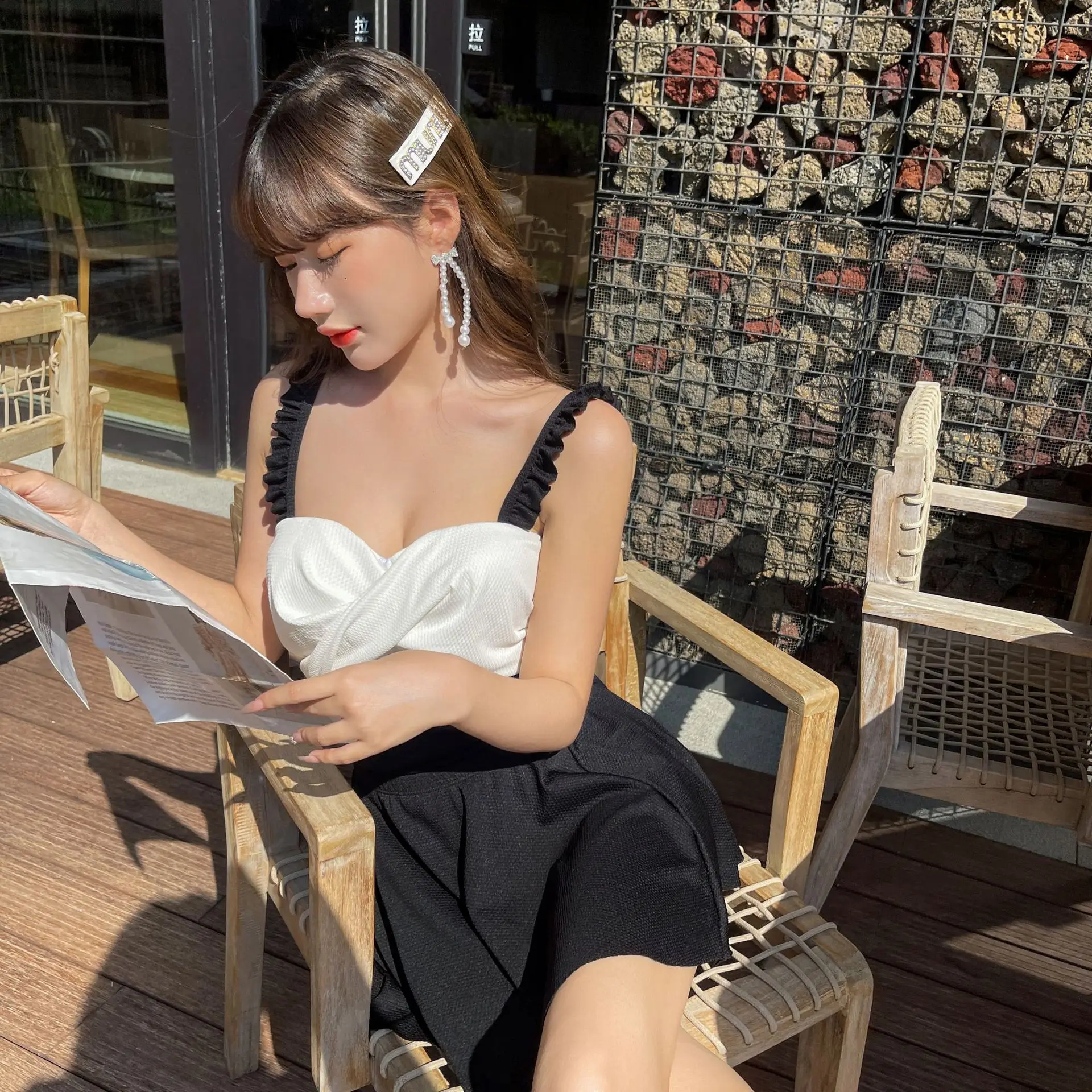 New One-piece Swimsuit Women's High Waist Skirt South Korea Sexy Bra Suspender Backless Slim Tight Swimsuit Two-piece Set