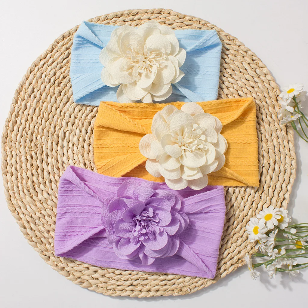 새로운 자카드 스트레치 아동용 헤어밴드 단색 꽃무늬  스카프 여름 얇은  헤어 액세서리