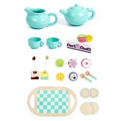 Kids Roleplay Wooden Afternoon Tea Set Toy Girls Pretend Play Kitchen Toy with Tea Cup Spoon Tray Children Birthday Gift