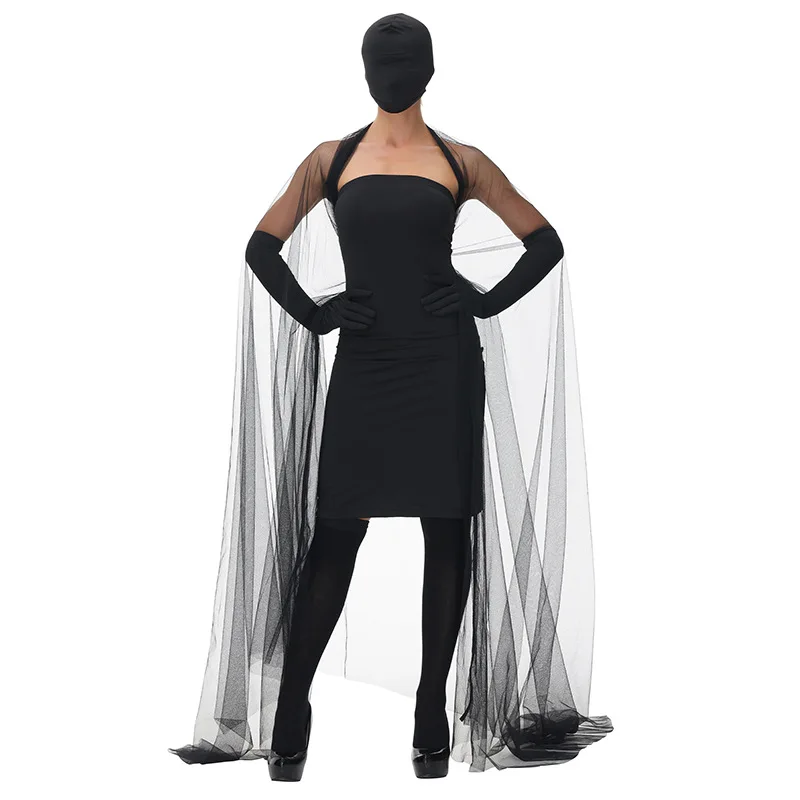 

Halloween Horror Ghost Bridal Costume Faceless Female Black Gauze Dress Vampire Costume