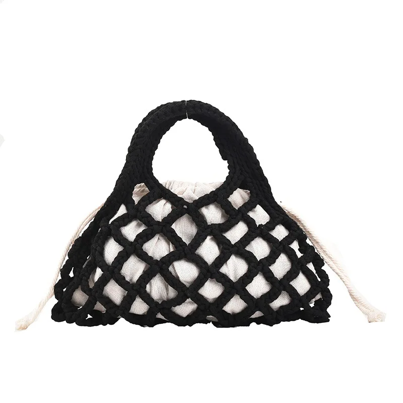 JHSDHYD Borsa Uncinetto Borsa a Secchiello con Tracolla, Realizzata a Mano, in Corda di Cotone Traforata, all'Uncinetto, Piccola Borsa for Le Donne(Khaki