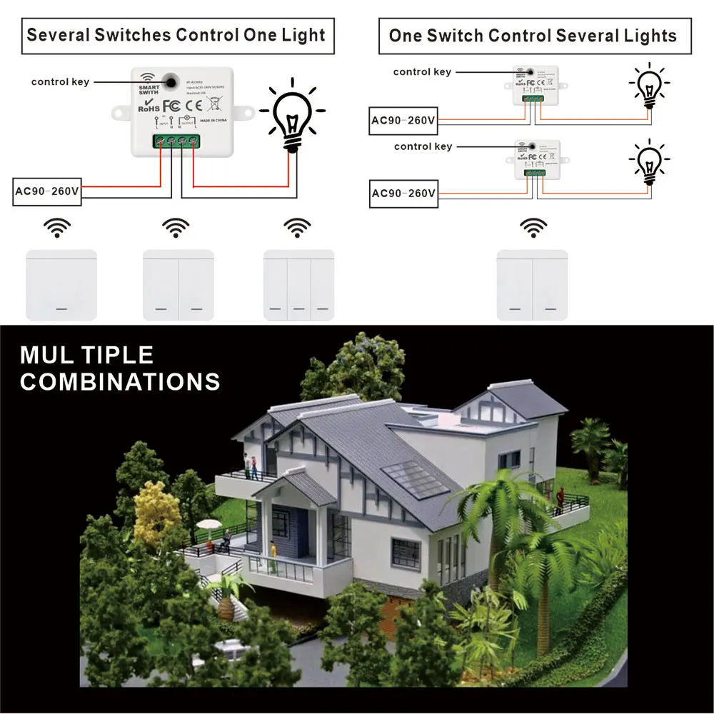 Smart Switch 86 Wireless Smart RF 433Mhz 100 220V Wall Panel With Remote Control Mini Relay Receiver Home Led Light Lamp Switch