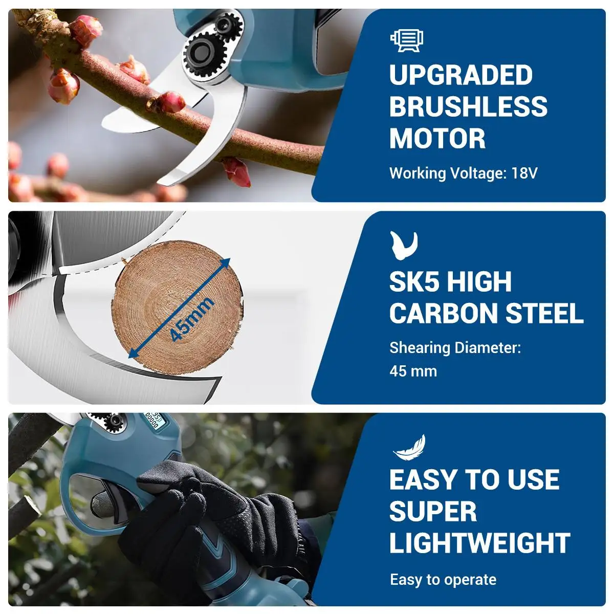 Drillpro 45mm Electric Pruning Shears Brushless Electric Scissors Rechargeable Hedge Trimmer GardenTools For Makita 18V Battery 3