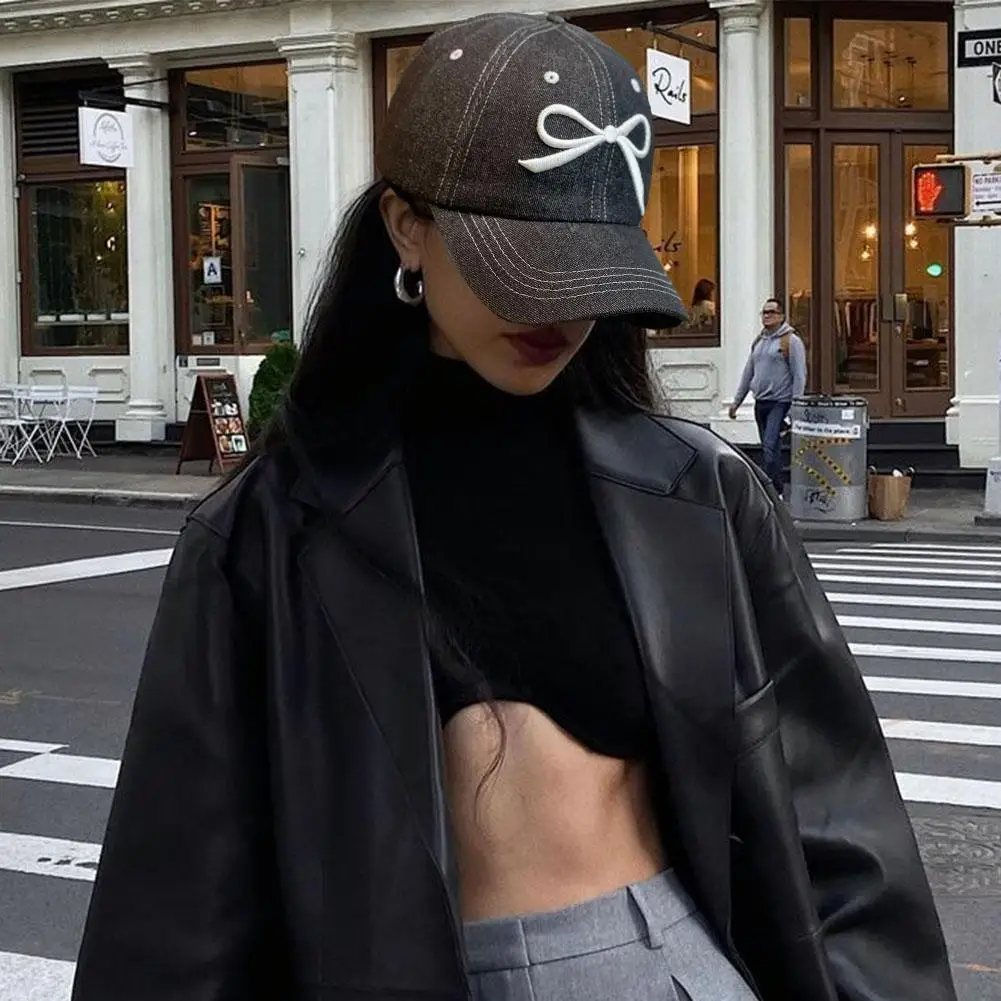 

Bow Embroidered Baseball Caps Fashion Retro Denim Men's Hats For Women Show Face Small Spring And Summer