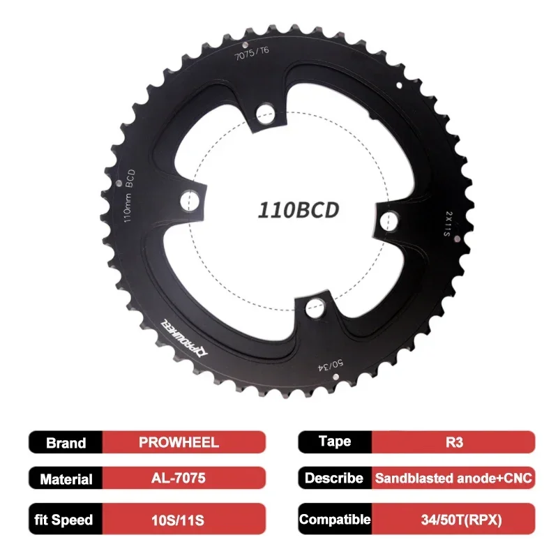 PROWHEEL 110BCD Chainring 5 Bolt 4 Bolt Mountain Bike Chainwheel 34T 50T Bicycle