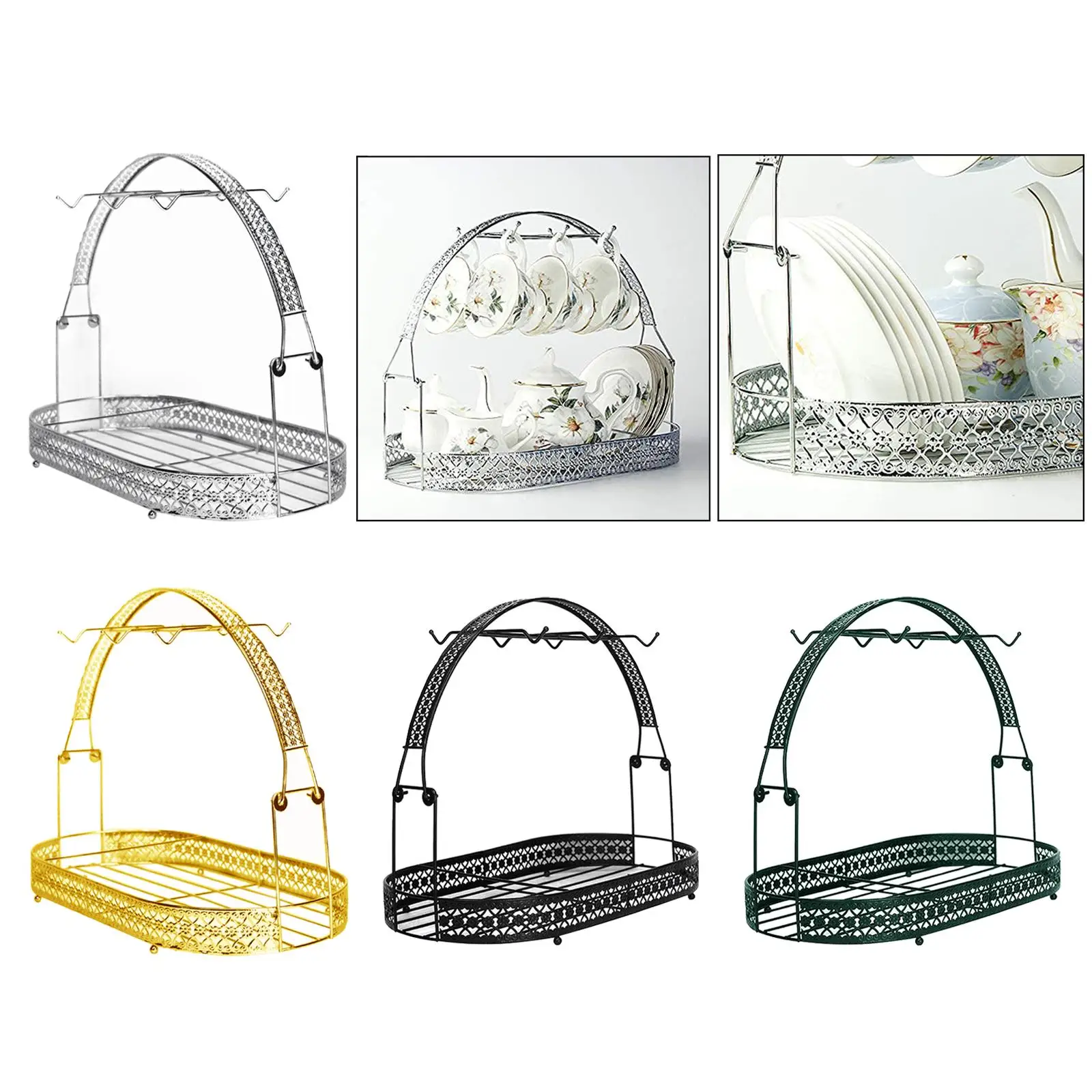 Mug Holder Coffee Rack Coffee Cup Holder Tea Set Stand Dishes Organizer Wrought Iron Mug Drainer Storage Drying Rack