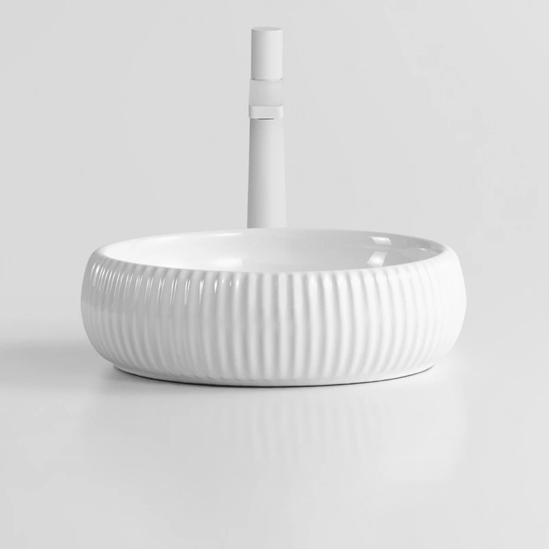 

Creative Round Ceramic Bathroom Sinks Art Counter Basin Home Bathroom Wash Basin Small Single Basin Simple Balcony White Basin