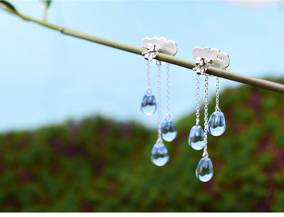 Silver Rainy Cloud Earrings Natural Crystal Gems