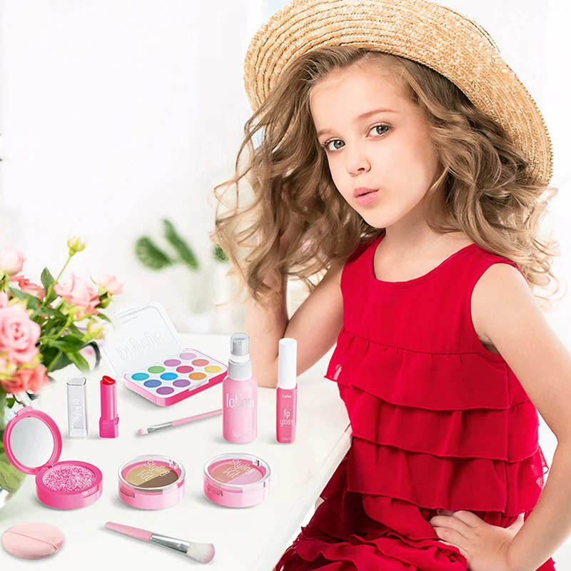 1 Set Girl Makeup Props Children's Pretend Play Simulation Cosmetics Toy Kit With Eyeshadow Palette And Lipstick Applicator