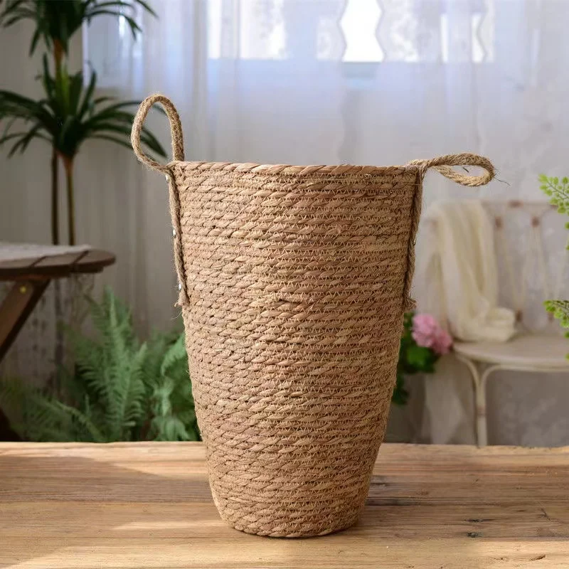 Tall Natural Wicker Planter Basket  Flower Pot Home  Garden Decor Laundry Bucket Dirty Clothes Storage Baskets Toy Holders