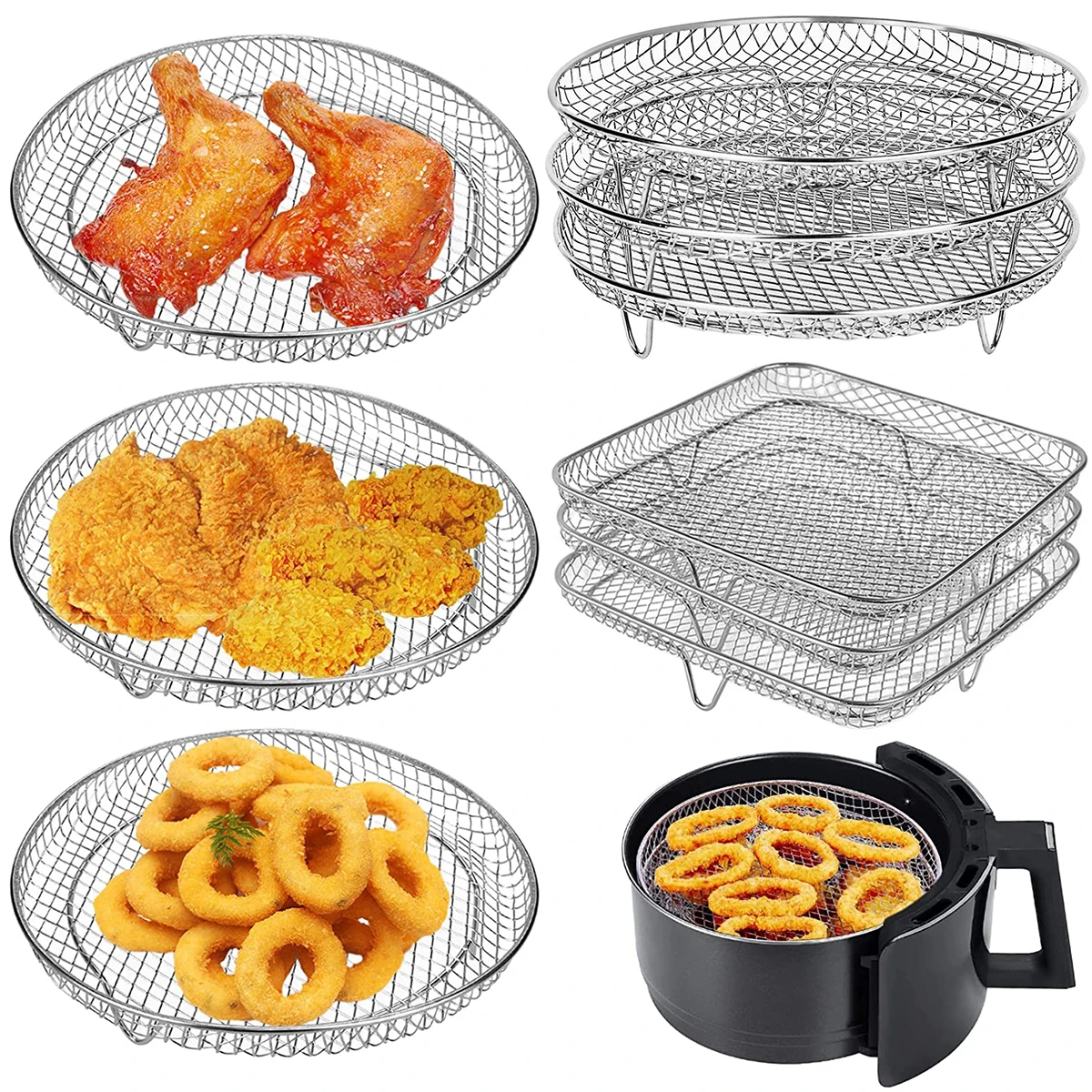 Threetier Air Fryer Grilling Rack Stainless Steel Airfryer Tool Baking