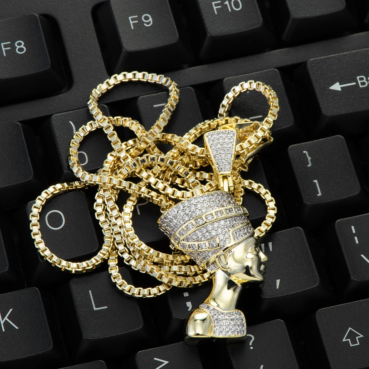 VANAXIN Egypt Queen Pharaoh Pendant Necklace Gold Silver Color Jewelry Women Zircon Statement Fashion Hip Hop Collier Box Gift 5