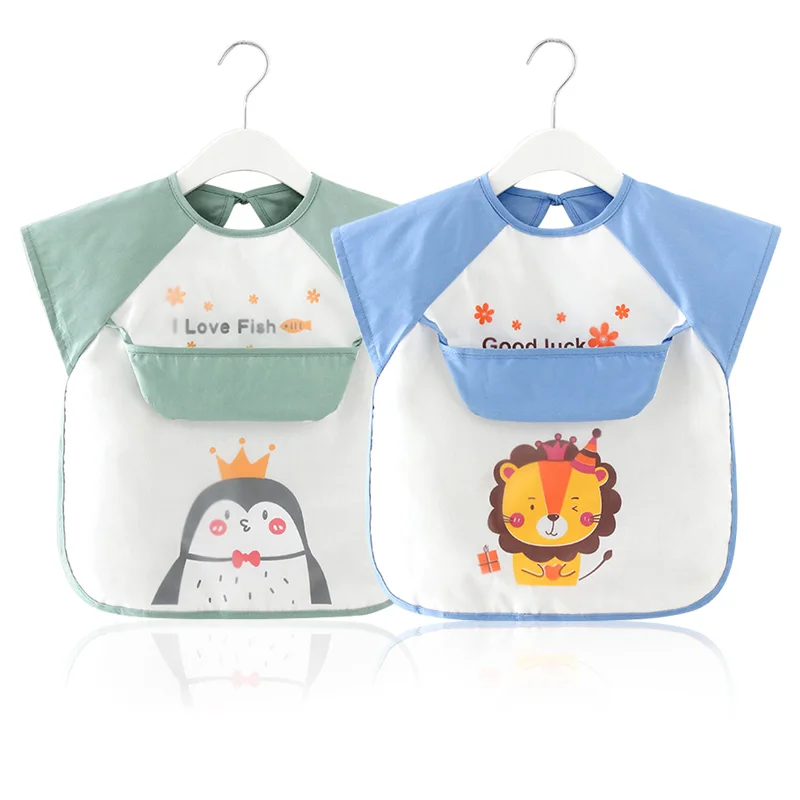 Cute Cartoon Baby Bibs Waterproof Colorful Infant Bib Full Sleeve Gown Children Long Sleeve Apron Coverall Feeding Drawing Bibs baby accessories box