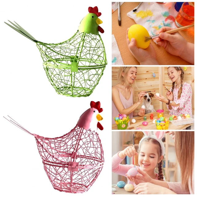 1pc Egg Storage Basket, Chicken Shaped Iron Wire Egg Collection