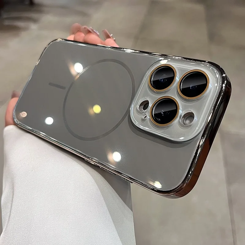 Luxury Plated MagSafe Case with Magnetic Wireless Charging and Lens Protector Cover