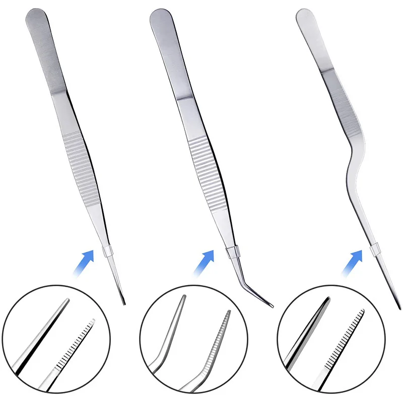 Stainless Steel Cooking Tweezers Precision Tongs with Serrated Tips Culinary Drawing Spoons for Plates Decorating 5-Piece