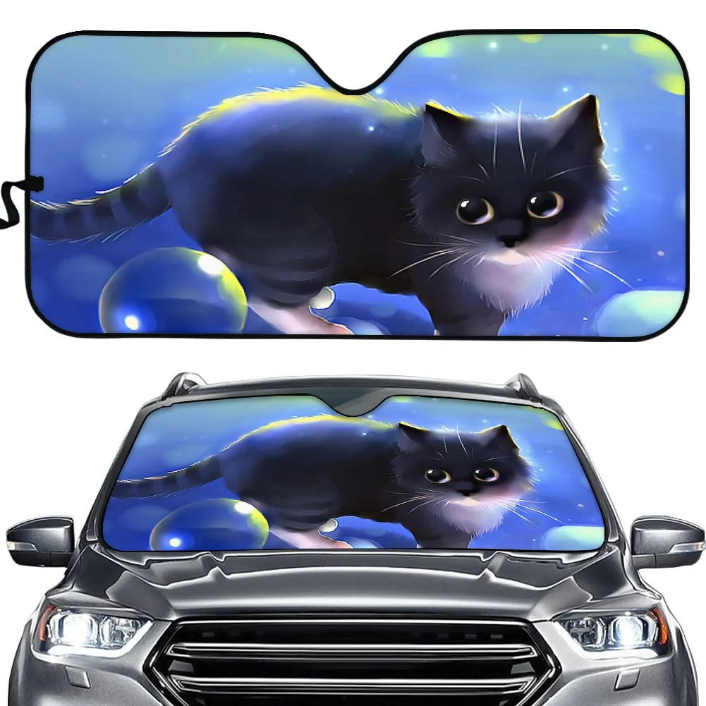 

3D Prints Black Cat Pattern Car Windshield Sun Shade Window Sunshade Keeps Vehicle Car SUV Trucks Block Heat Auto Decor