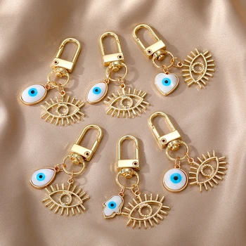 Hollow Heart Evil Eye Hamsa Hand Keychain Keyring For Friends Couple New Design Shell Blue Eye Fatima Hand Bag Car Box Accessory 1