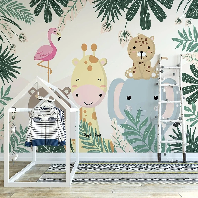 Nordic Hand-painted Cartoon Jungle Animals Photo Murals Wallpaper Living Room TV Bedroom Art Wall Cloth Waterproof Papier Peint