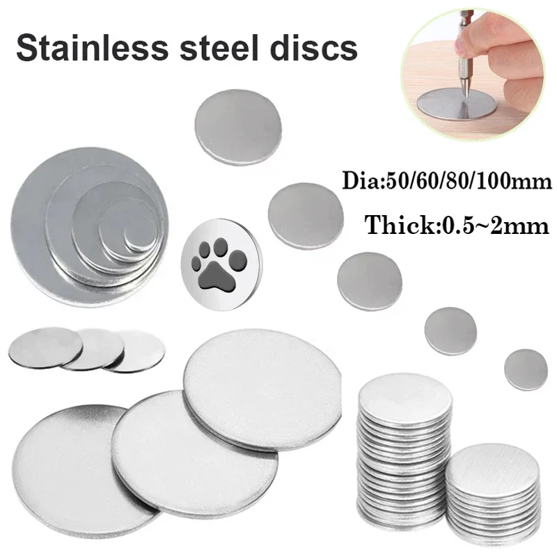 Diameter 50mm-100mm Round 304 Stainlesss Steel Disc Steel Sheet Circular Plate Round Spacer Disk Thick 0.5/1/1.5/2mm 1pcs stainless steel disc