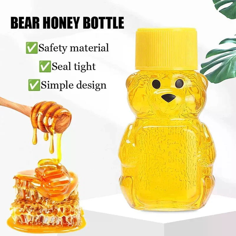 20pcs Plastic Transparent Disposable Cartoon Bear Juice Bottle, Small Capacity Dispensing Bottle, 60ml Honey Bottle