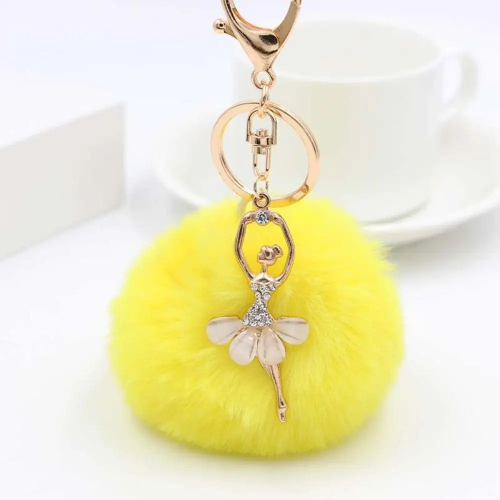 Gift Fluff Keychains Women Trinket Ballet Angel Girl keychain Little Angel Car keychain Fur Ball Keyring Fake Fur Key Chain